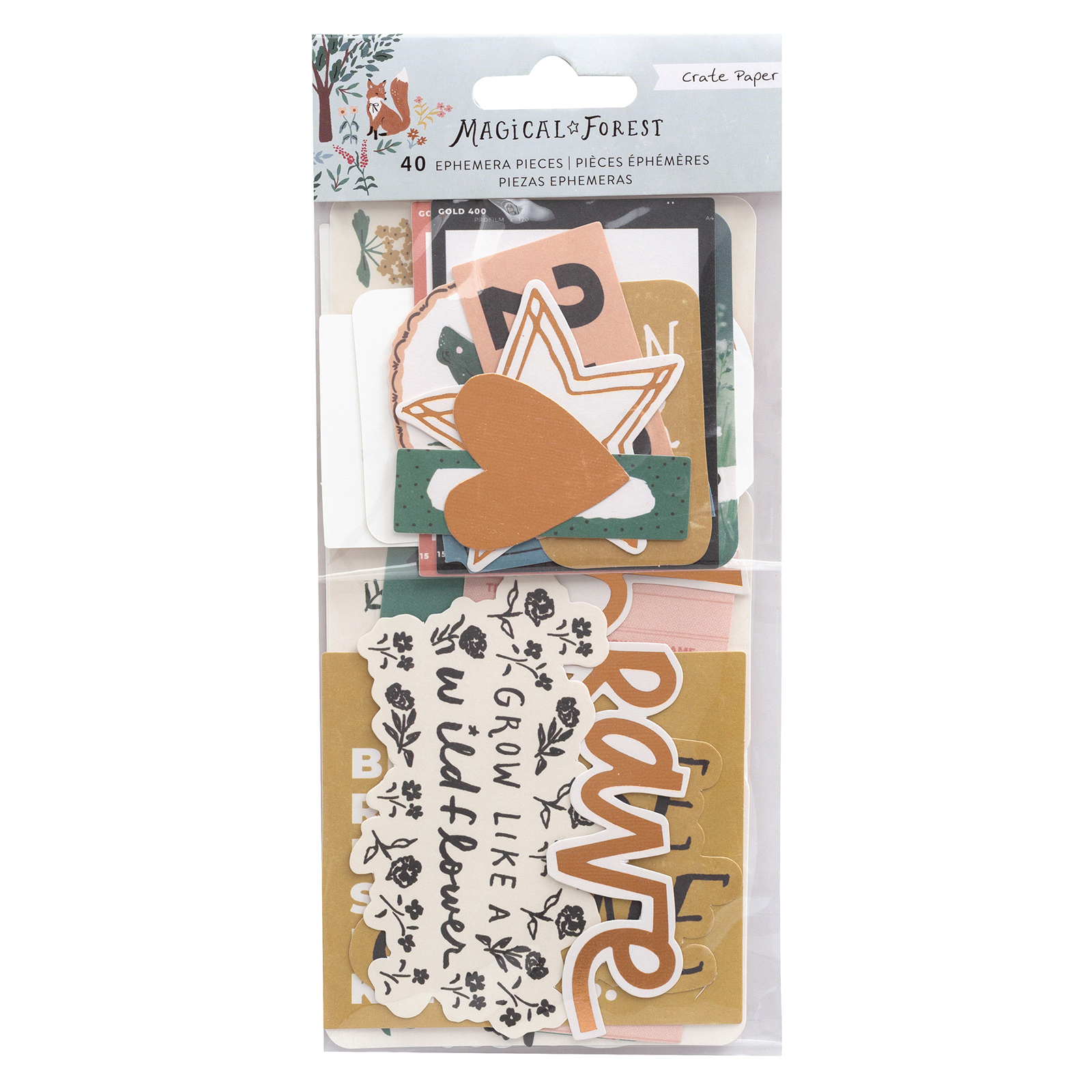 WOOD ICON CLOTHES PINS scrapbooking Crate Paper MAGICAL FOREST 4pc