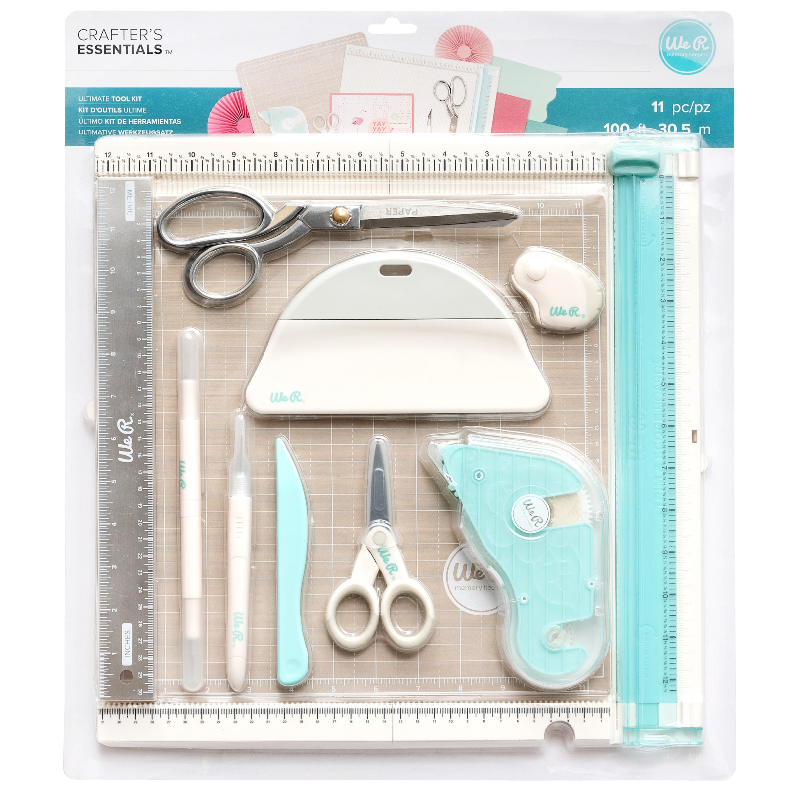  We R Memory Keepers Mini Tool Kit Pink, with Cutting Mat,  Ruler, Scissors, Craft Knife, Tweezers, Brad Setter, and Piercing Tool, DIY  Craft Projects, Scrapbooking, Journaling, Card Making, and More